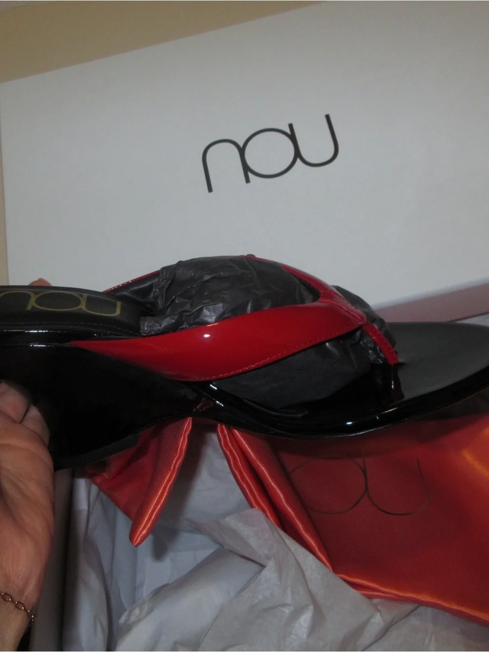 Cola Red Patent Puff Wedge Thong Sandal